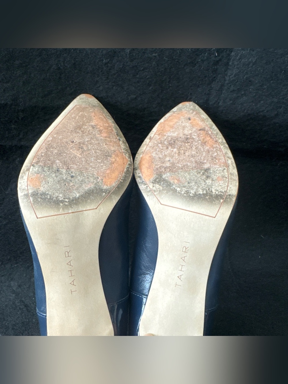 Tahari Peyton Navy Pumps Heels 7 Leather & Patent Colorblock Stiletto Point Toe - Picture 10 of 11